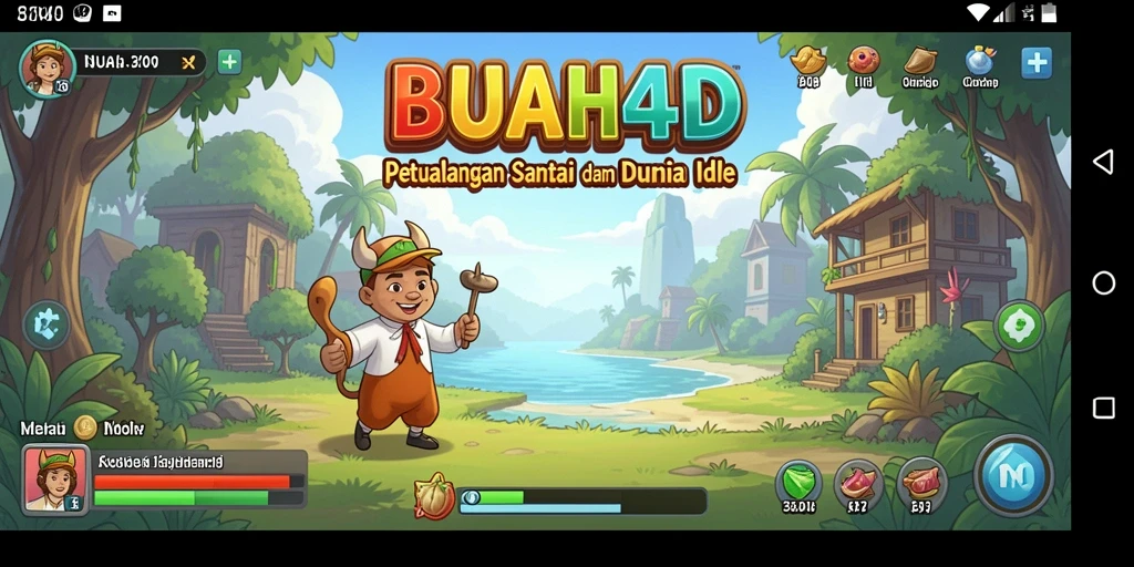 Tampilan gameplay BUAH4D dengan kebun buah yang berwarna-warni.