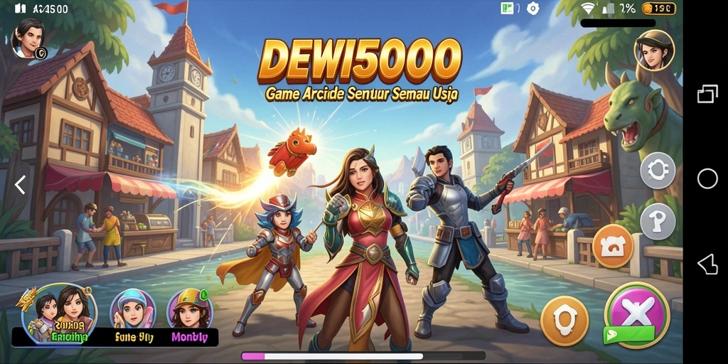 Screenshot gameplay DEWI5000 yang penuh aksi dan warna.