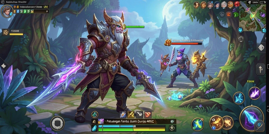 Screenshot F200M menampilkan pertempuran seru di dunia ARPG.