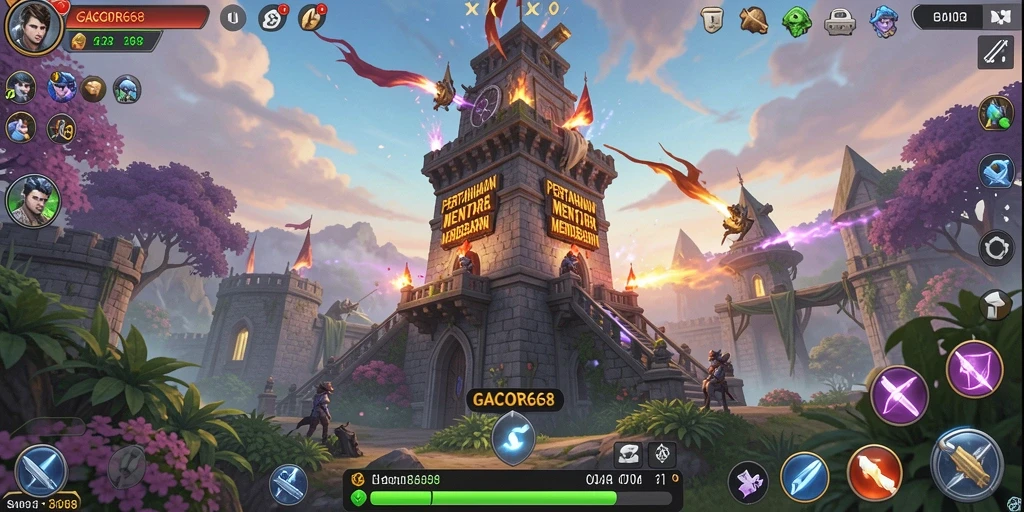 Tangkapan layar gameplay GACOR668 yang menampilkan pertahanan menara yang intens.