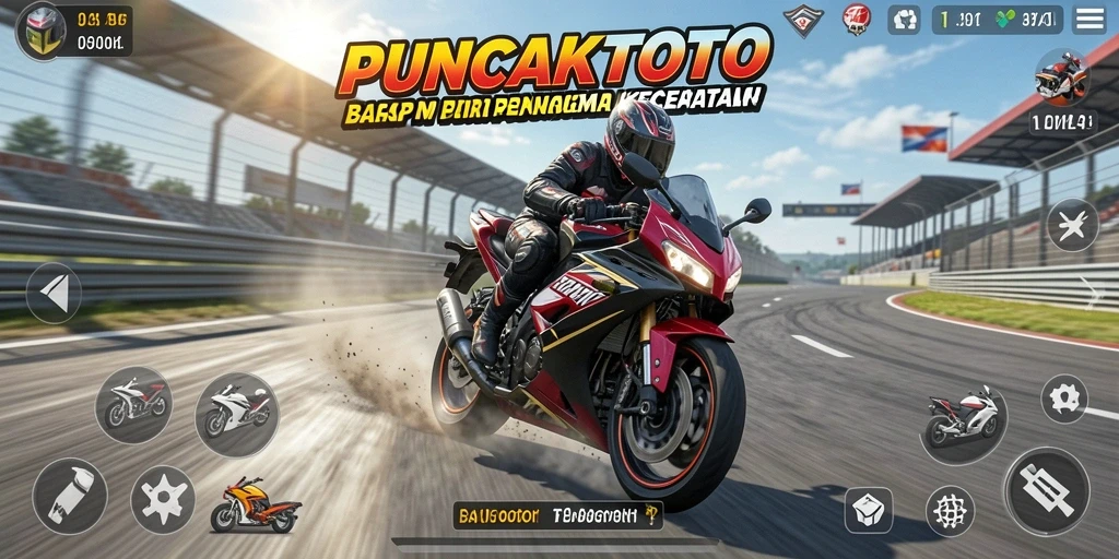 Tampilan menakjubkan dari gameplay PUNCAKTOTO saat balapan motor.