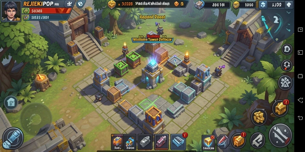 Screenshot gameplay REJEKIPOP Tower Defense yang mendebarkan.