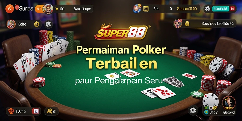 Screenshot permainan SUPER88 dengan tampilan meja poker yang menegangkan.