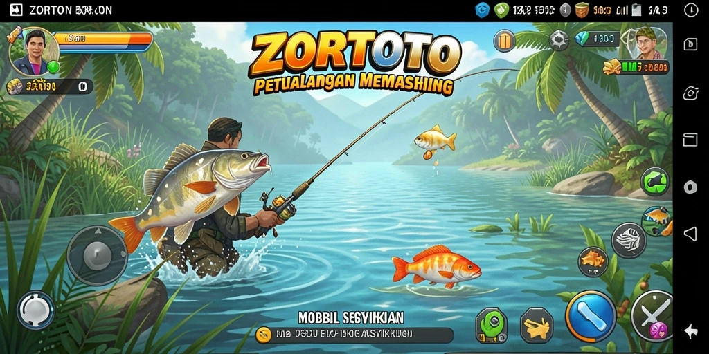 Tampilan gameplay ZORTOTO menampilkan aksi memancing yang seru.